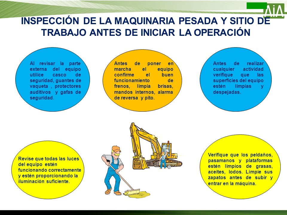 INSPECCIÓN DE LA MAQUINARIA PESADA Y SITIO DE TRABAJO ANTES DE INICIAR LA OPERACIÓN