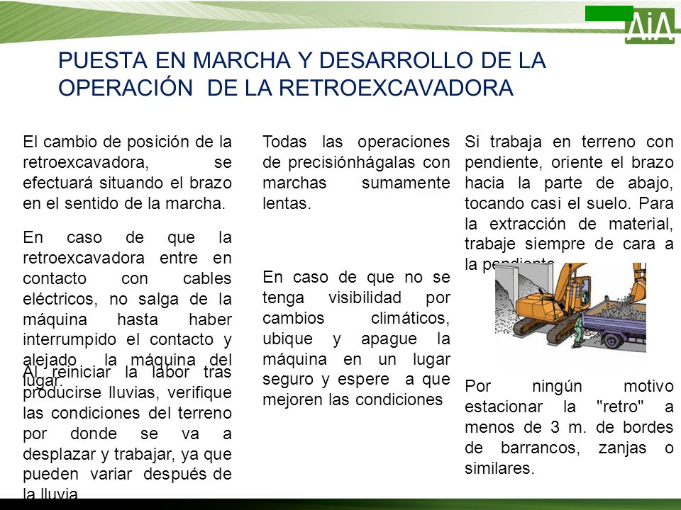 PUESTA EN MARCHA Y DESARROLLO DE LA OPERACIÓN DE LA RETROEXCAVADORA