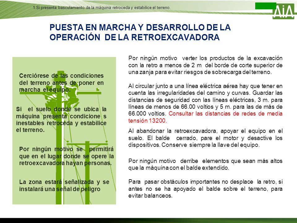 PUESTA EN MARCHA Y DESARROLLO DE LA OPERACIÓN DE LA RETROEXCAVADORA