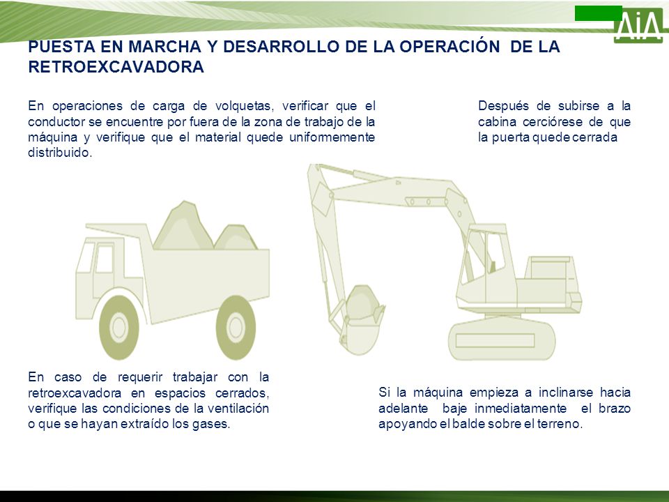 PUESTA EN MARCHA Y DESARROLLO DE LA OPERACIÓN DE LA RETROEXCAVADORA