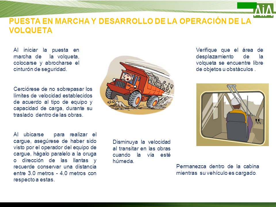PUESTA EN MARCHA Y DESARROLLO DE LA OPERACIÓN DE LA VOLQUETA
