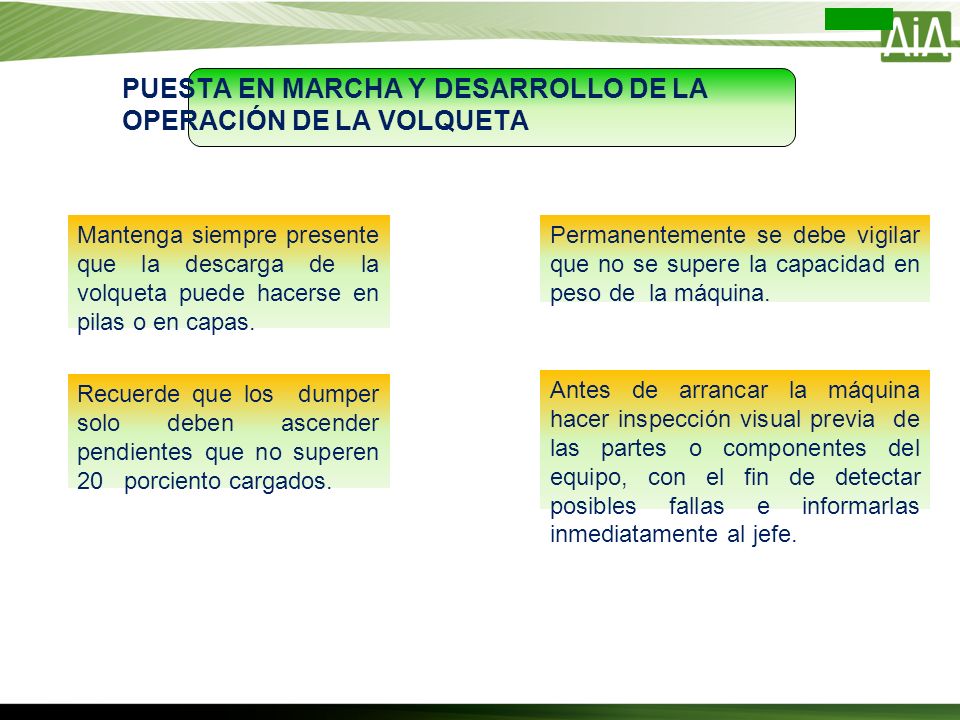 PUESTA EN MARCHA Y DESARROLLO DE LA OPERACIÓN DE LA VOLQUETA