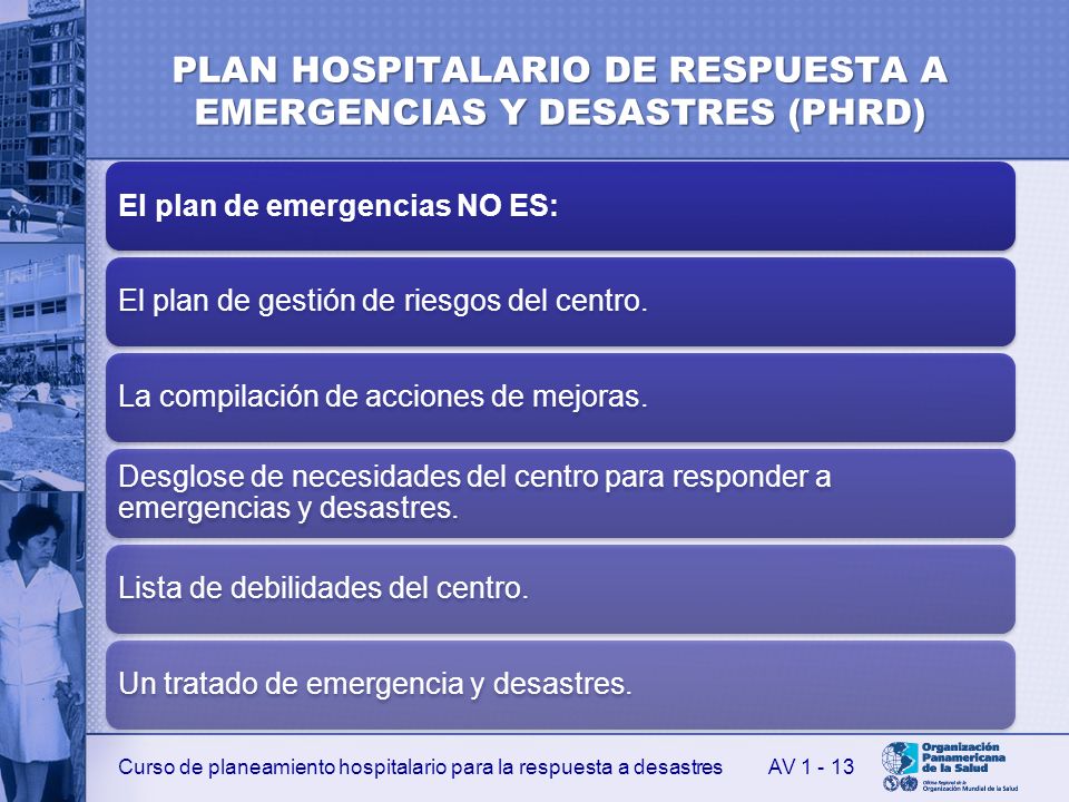 PLAN HOSPITALARIO DE RESPUESTA A EMERGENCIAS Y DESASTRES (PHRD)