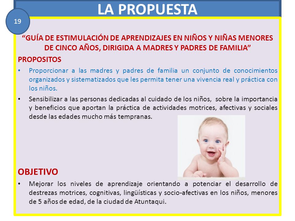 LA PROPUESTA 19. GUÍA DE ESTIMULACIÓN DE APRENDIZAJES EN NIÑOS Y NIÑAS MENORES DE CINCO AÑOS, DIRIGIDA A MADRES Y PADRES DE FAMILIA