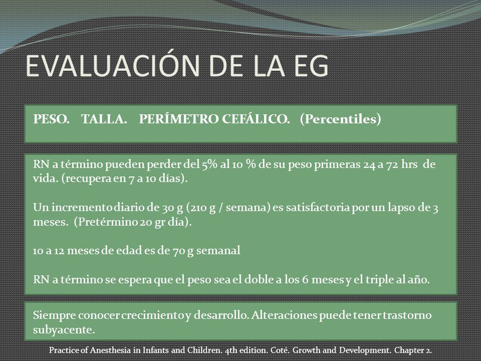 EVALUACIÓN DE LA EG PESO. TALLA. PERÍMETRO CEFÁLICO. (Percentiles)