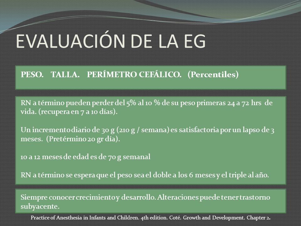 EVALUACIÓN DE LA EG PESO. TALLA. PERÍMETRO CEFÁLICO. (Percentiles)
