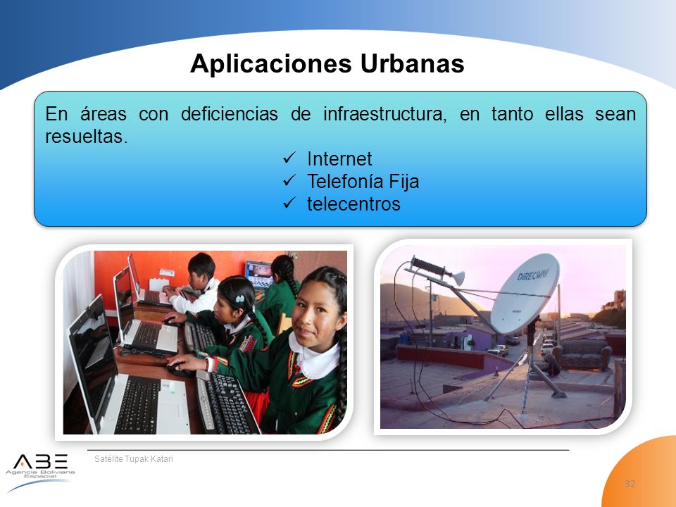 Aplicaciones Urbanas En áreas con deficiencias de infraestructura, en tanto ellas sean resueltas. Internet.