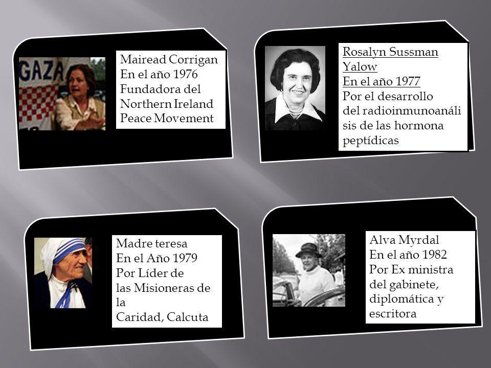 Rosalyn Sussman Yalow En el año Por el desarrollo del radioinmunoanálisis de las hormona peptídicas.
