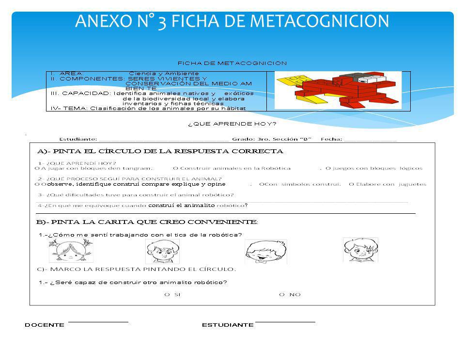 ANEXO N° 3 FICHA DE METACOGNICION