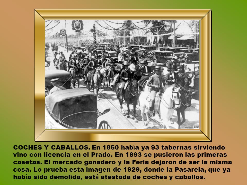 COCHES Y CABALLOS. En 1850 había ya 93 tabernas sirviendo vino con licencia en el Prado.