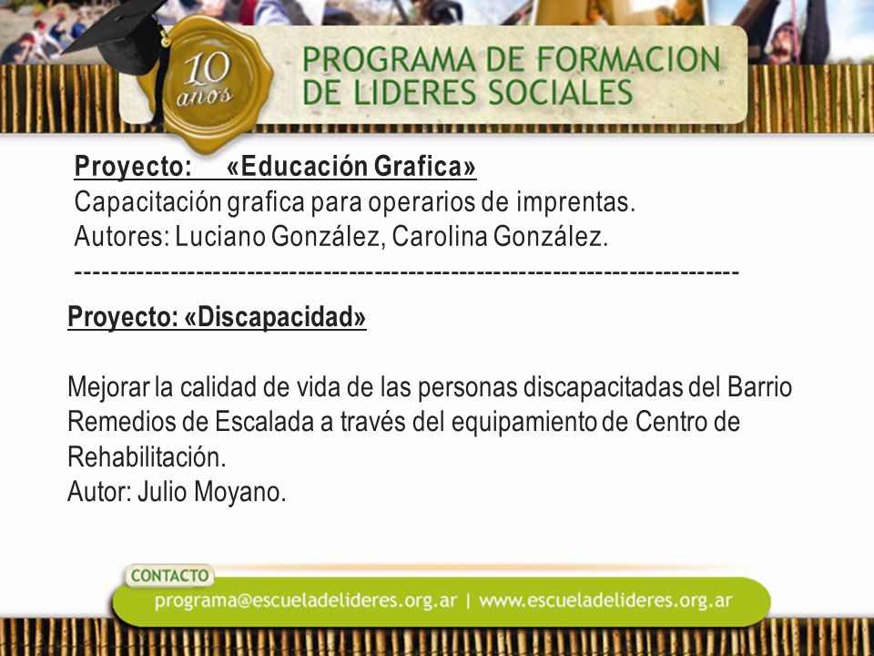 Proyecto: «Educación Grafica» Capacitación grafica para operarios de imprentas. Autores: Luciano González, Carolina González