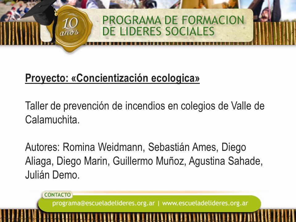 Proyecto: «Concientización ecologica» Taller de prevención de incendios en colegios de Valle de Calamuchita.
