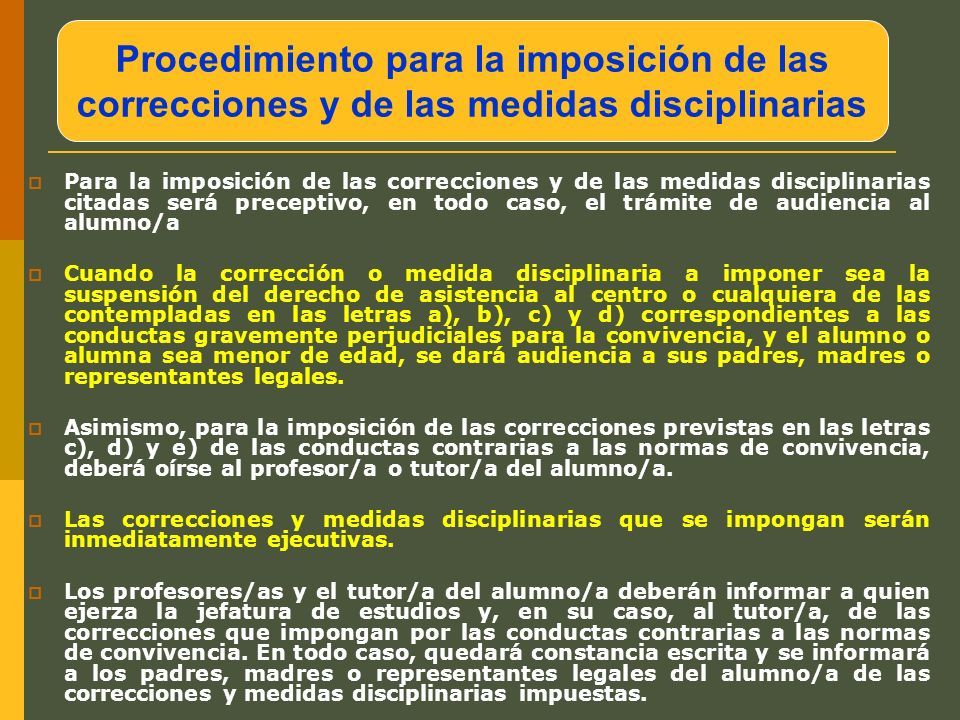 Procedimiento para la imposición de las correcciones y de las medidas disciplinarias