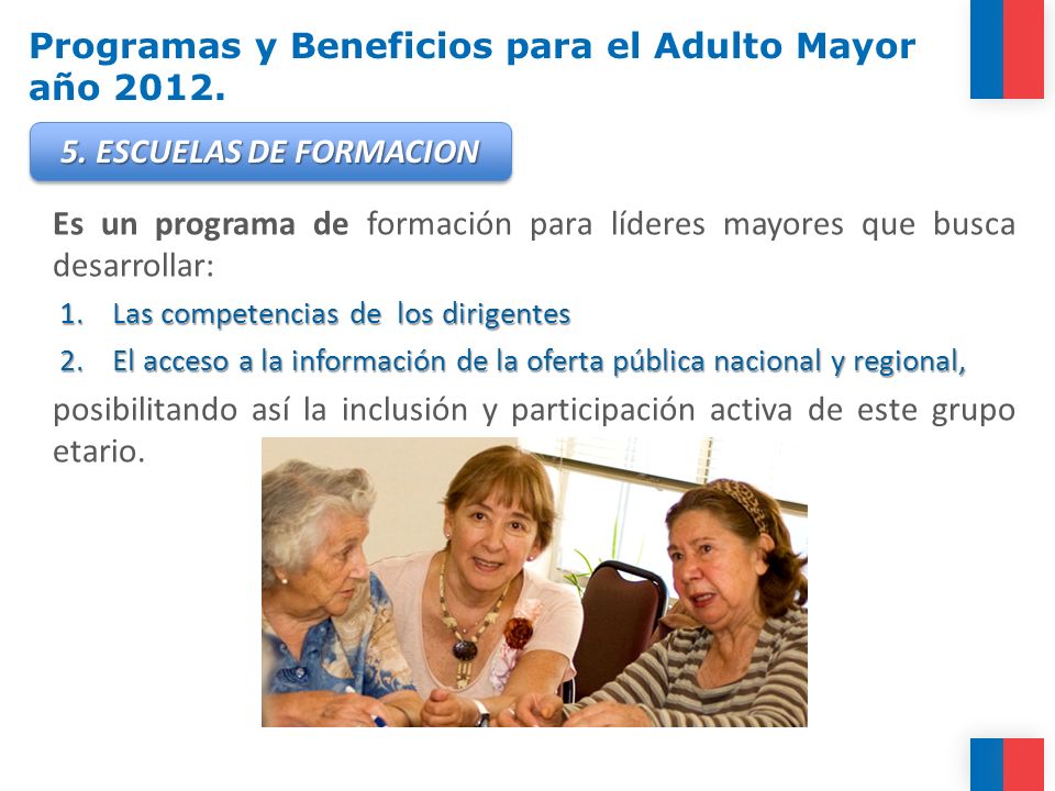 Programas y Beneficios para el Adulto Mayor año 2012.