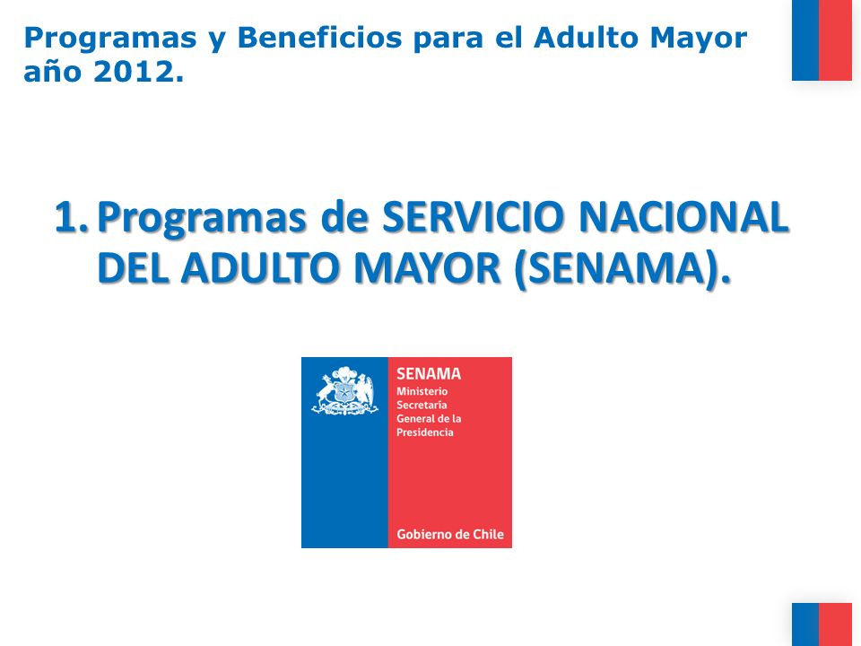 Programas y Beneficios para el Adulto Mayor año 2012.