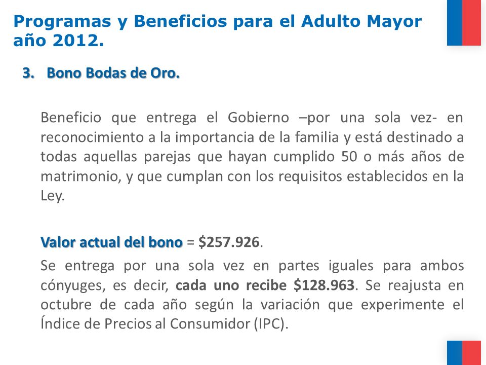 Programas y Beneficios para el Adulto Mayor año 2012.