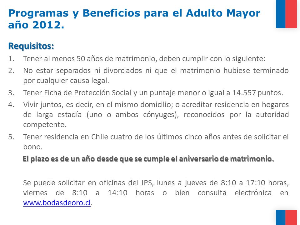 Programas y Beneficios para el Adulto Mayor año 2012.