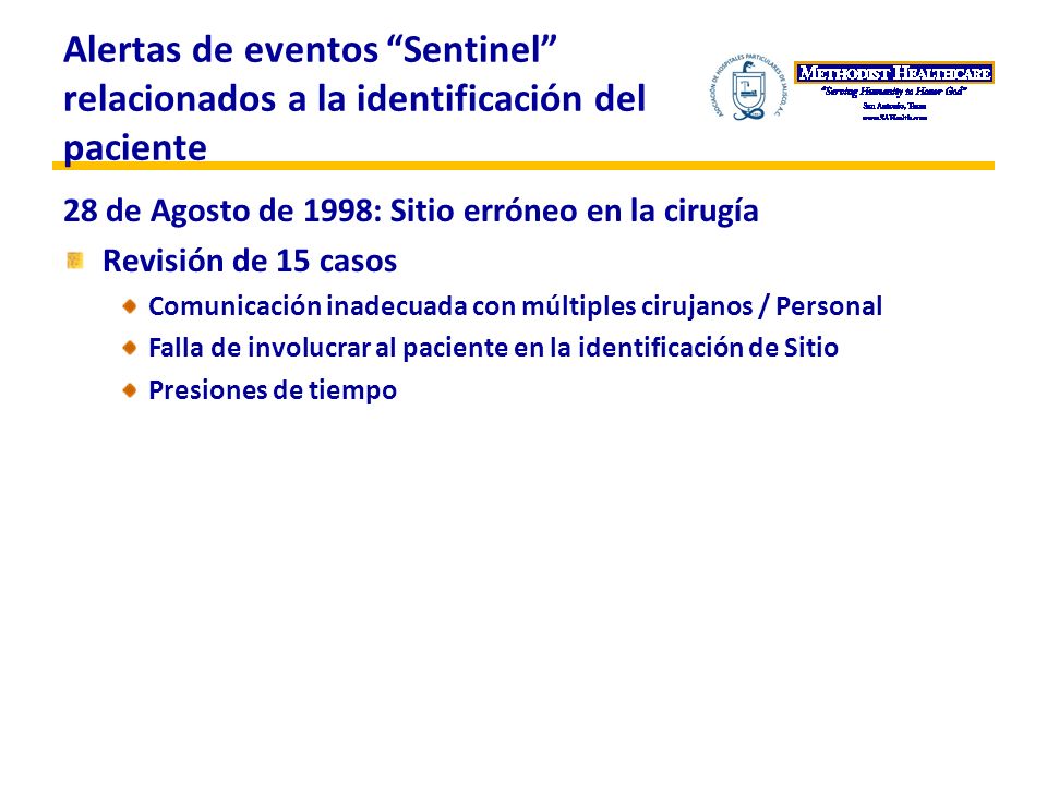 Alertas de eventos Sentinel relacionados a la identificación del paciente