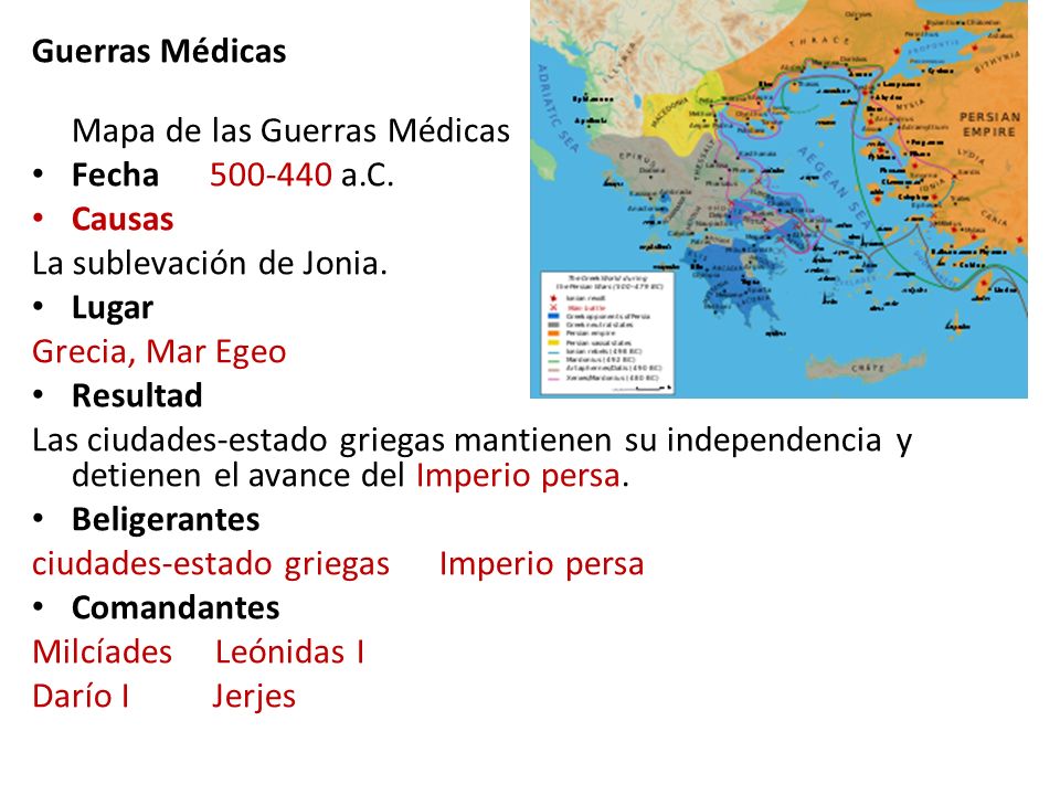 Guerras Médicas Mapa de las Guerras Médicas. Fecha a.C. Causas. La sublevación de Jonia.