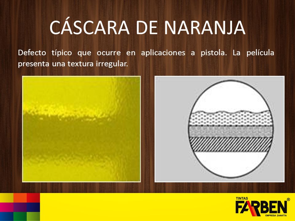 CÁSCARA DE NARANJA Defecto típico que ocurre en aplicaciones a pistola.