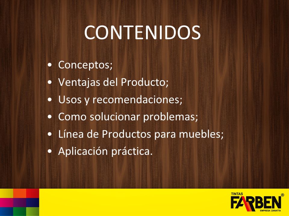 CONTENIDOS Conceptos; Ventajas del Producto; Usos y recomendaciones;
