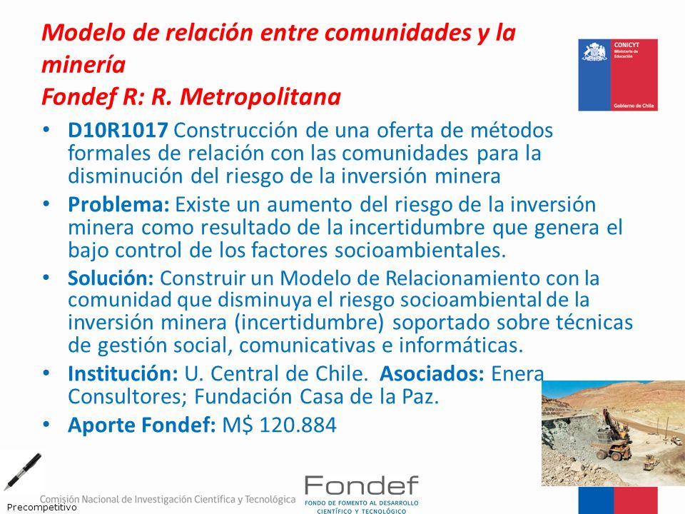 Modelo de relación entre comunidades y la minería Fondef R: R