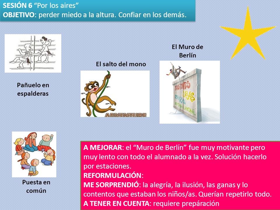OBJETIVO: perder miedo a la altura. Confiar en los demás.