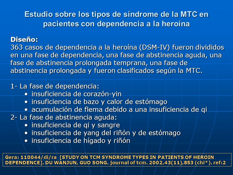 Estudio sobre los tipos de síndrome de la MTC en pacientes con dependencia a la heroína