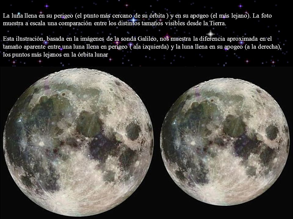 La luna llena en su perigeo (el punto más cercano de su órbita ) y en su apogeo (el más lejano).