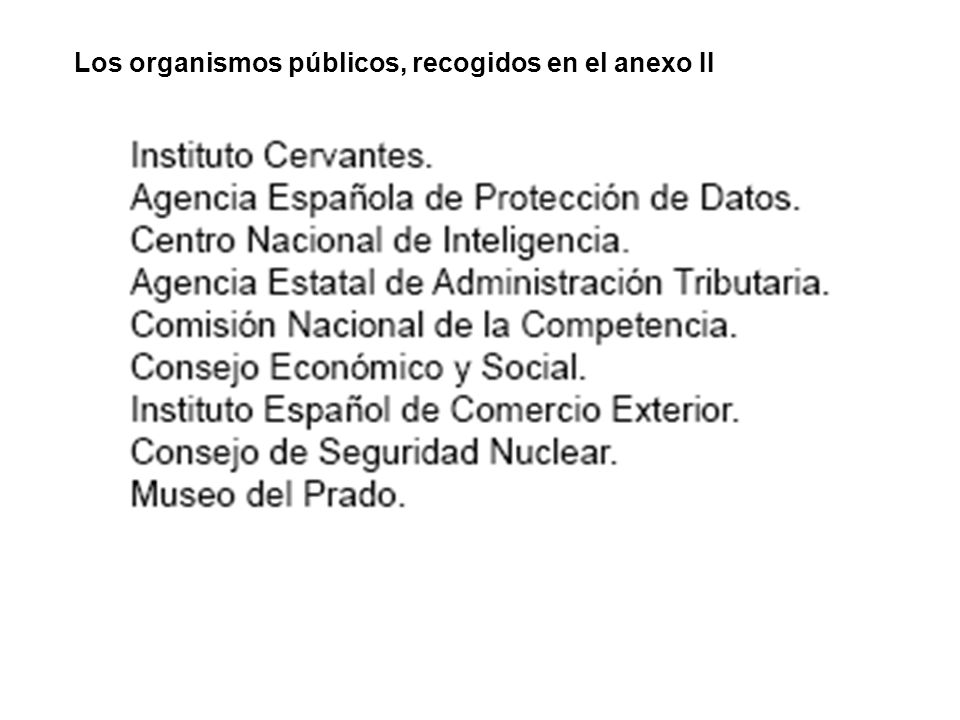 Los organismos públicos, recogidos en el anexo II