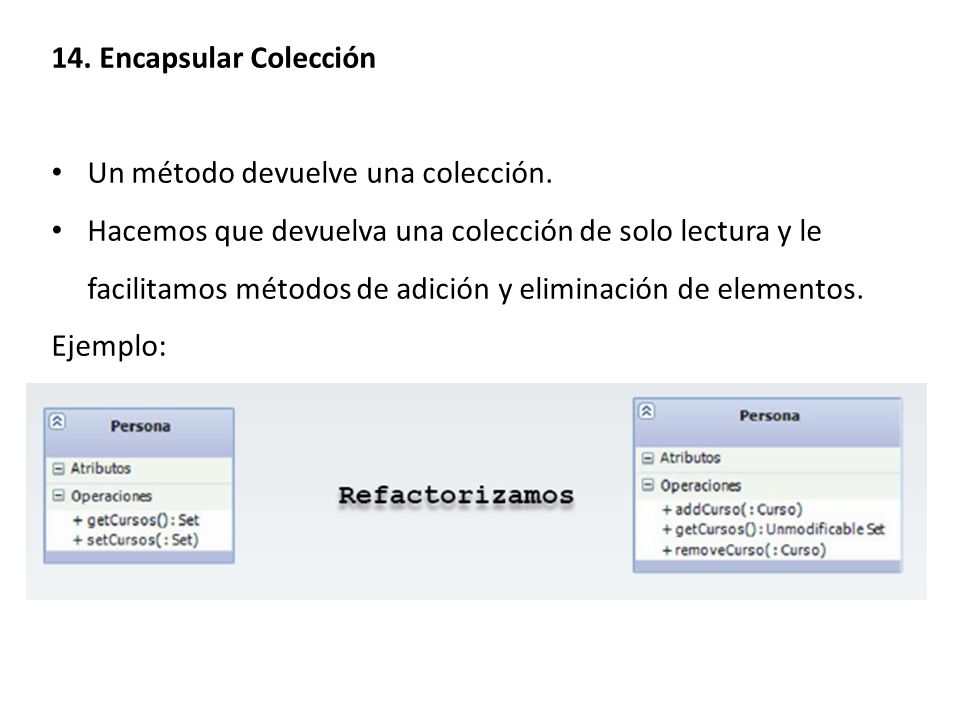 14. Encapsular Colección Un método devuelve una colección.