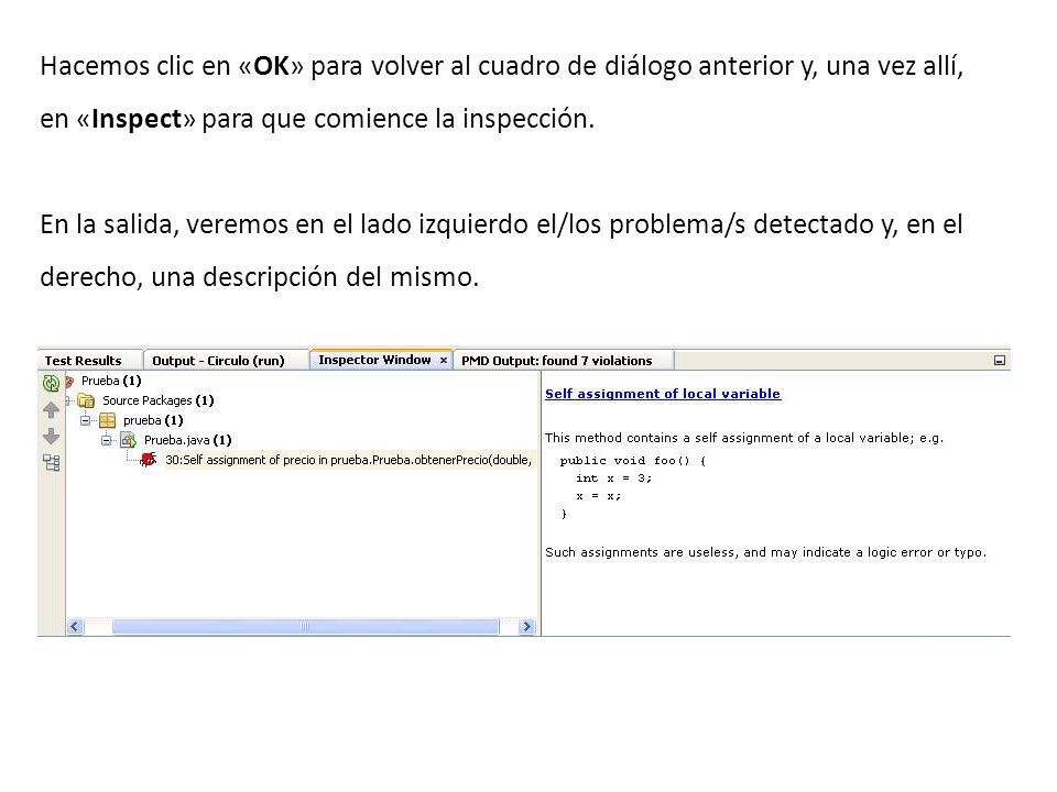 Hacemos clic en «OK» para volver al cuadro de diálogo anterior y, una vez allí, en «Inspect» para que comience la inspección.