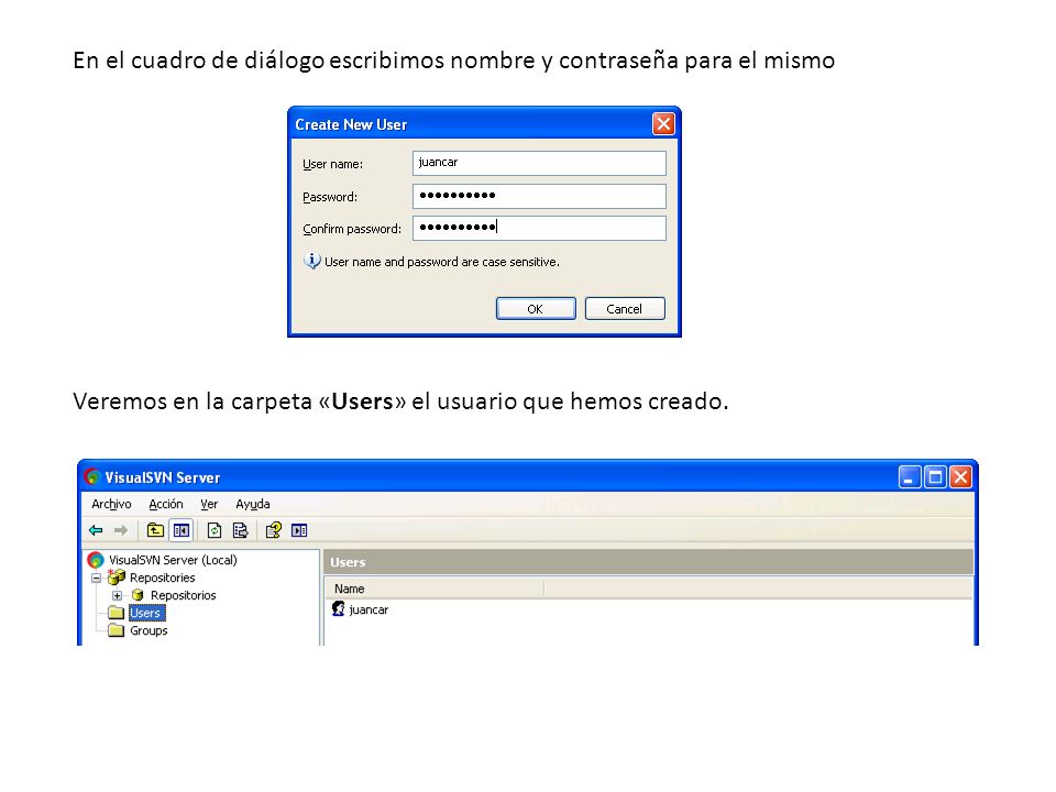 En el cuadro de diálogo escribimos nombre y contraseña para el mismo