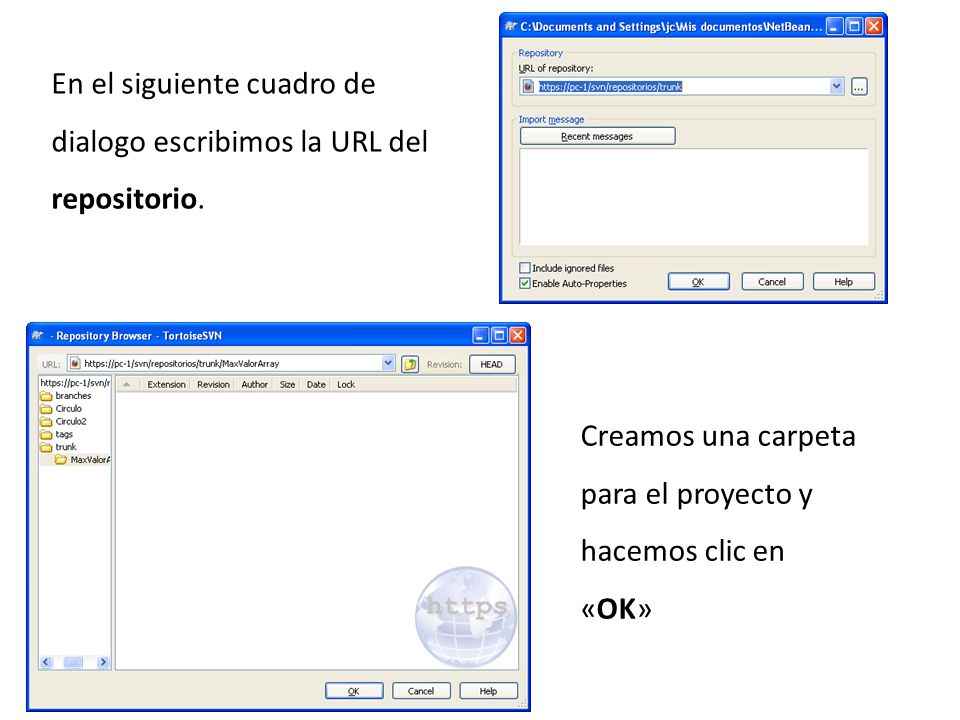 En el siguiente cuadro de dialogo escribimos la URL del repositorio.