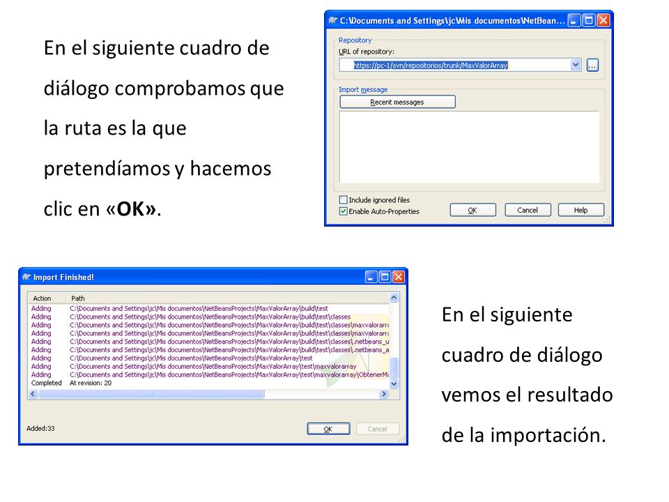 En el siguiente cuadro de diálogo comprobamos que la ruta es la que pretendíamos y hacemos clic en «OK».