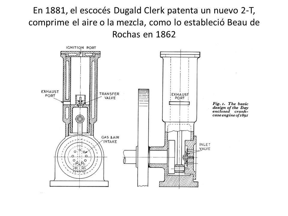En 1881, el escocés Dugald Clerk patenta un nuevo 2-T, comprime el aire o la mezcla, como lo estableció Beau de Rochas en 1862