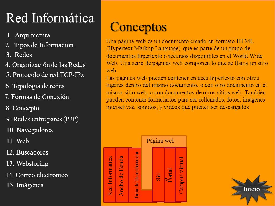 Red Informática Conceptos 1. Arquitectura 2. Tipos de Información