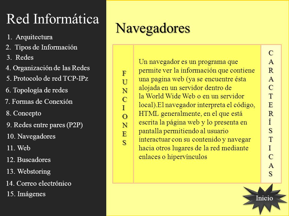 Red Informática Navegadores 1. Arquitectura 2. Tipos de Información C