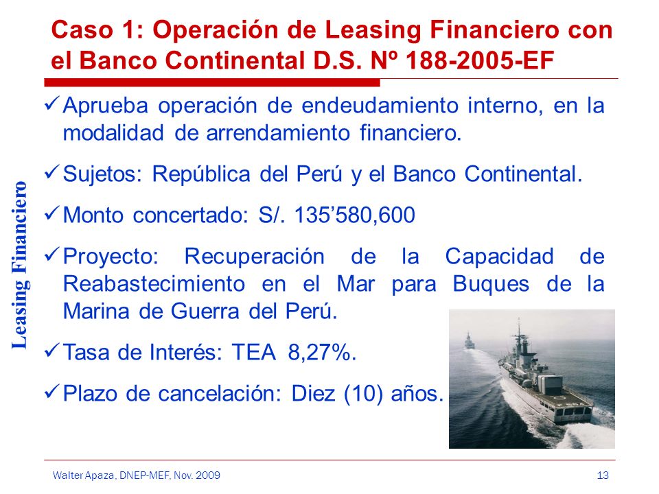 Caso 1: Operación de Leasing Financiero con el Banco Continental D. S