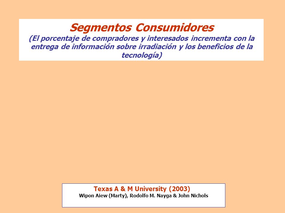 Segmentos Consumidores (El porcentaje de compradores y interesados incrementa con la entrega de información sobre irradiación y los beneficios de la tecnología)