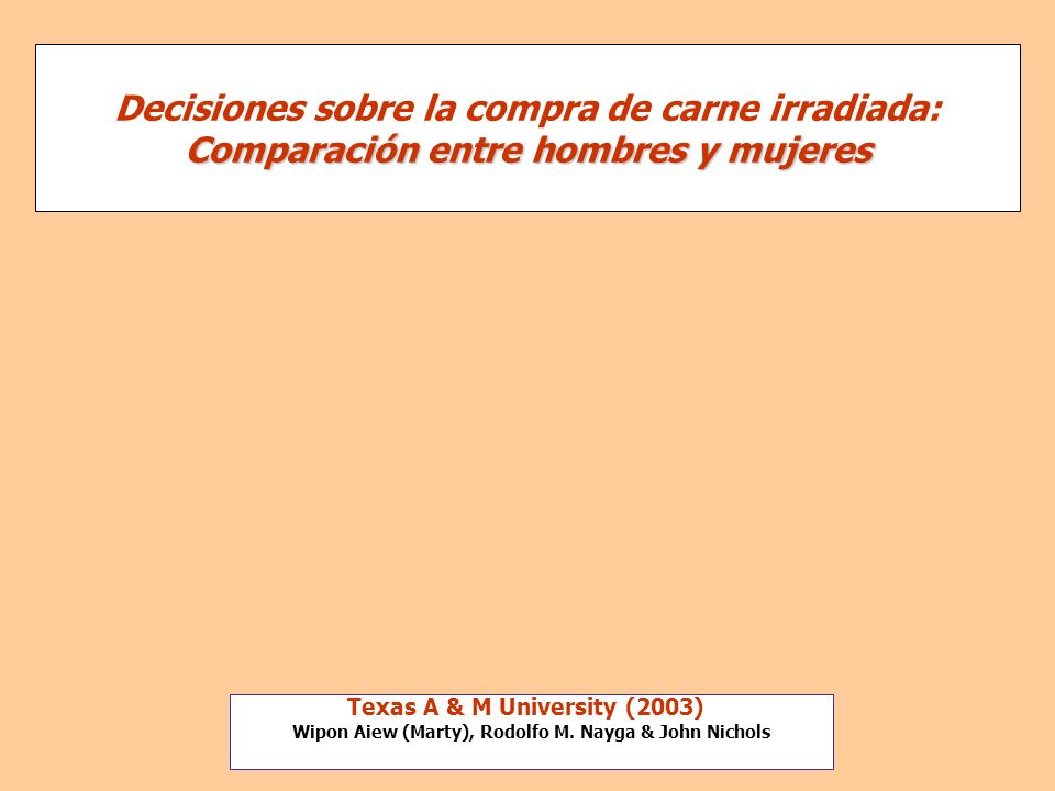 Decisiones sobre la compra de carne irradiada: Comparación entre hombres y mujeres
