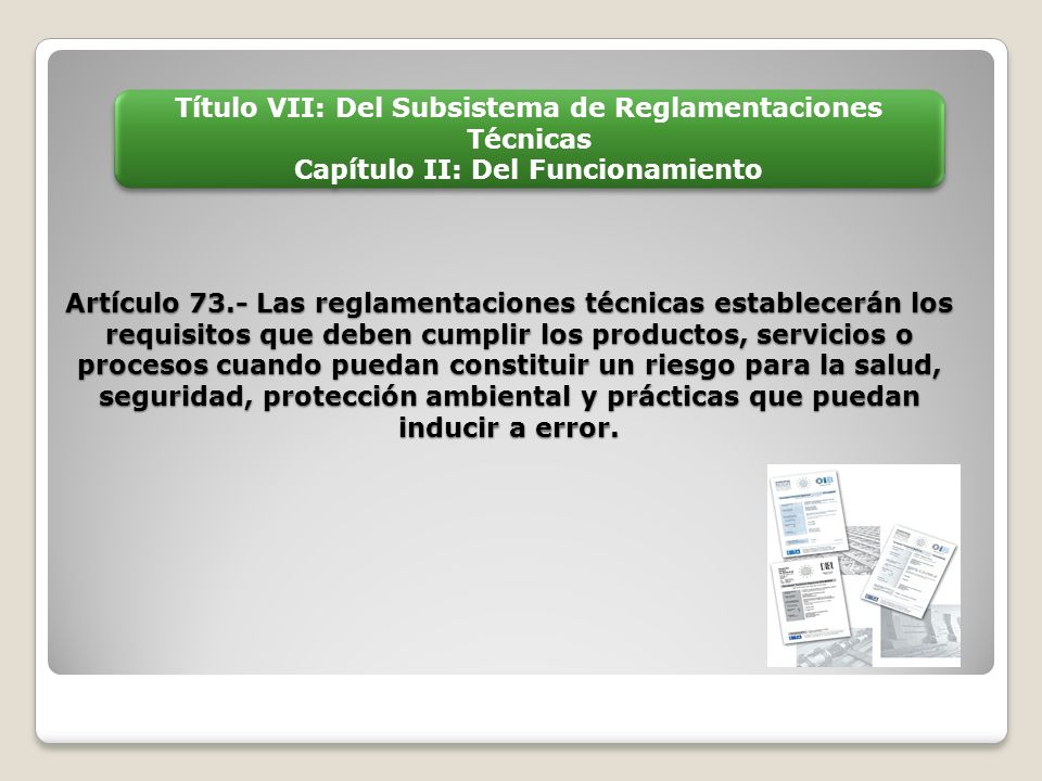 título VII: Del Subsistema de Reglamentaciones Técnicas Capítulo II: Del Funcionamiento