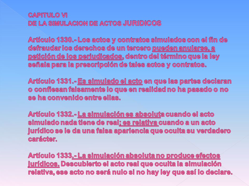 CAPITULO VI DE LA SIMULACION DE ACTOS JURIDICOS Artículo 1330