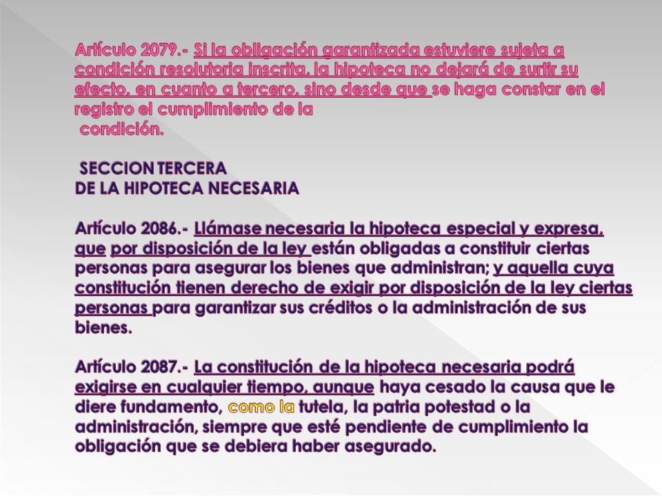 Artículo Si la obligación garantizada estuviere sujeta a condición resolutoria inscrita, la hipoteca no dejará de surtir su efecto, en cuanto a tercero, sino desde que se haga constar en el registro el cumplimiento de la condición.