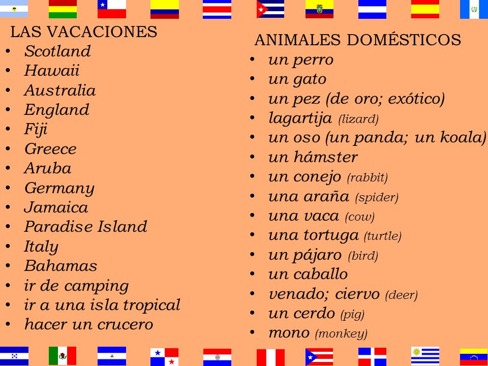 LAS VACACIONES Scotland. Hawaii. Australia. England. Fiji. Greece. Aruba. Germany. Jamaica.
