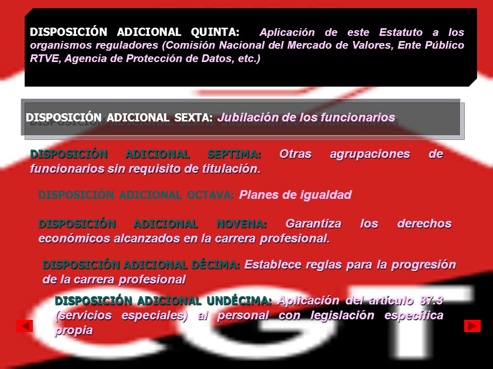 DISPOSICIÓN ADICIONAL QUINTA: Aplicación de este Estatuto a los organismos reguladores (Comisión Nacional del Mercado de Valores, Ente Público RTVE, Agencia de Protección de Datos, etc.)