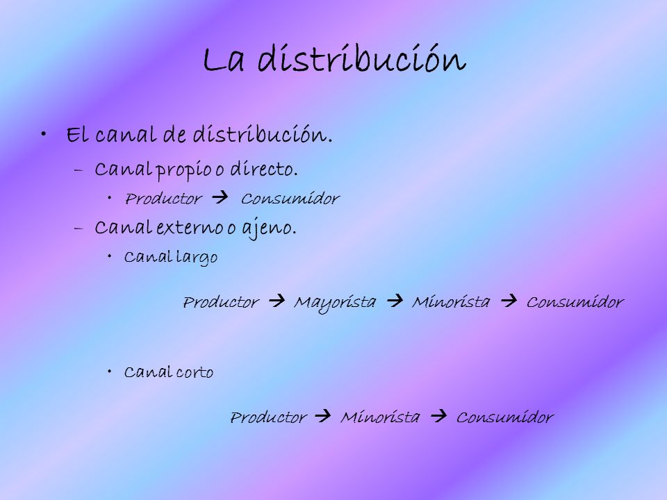 La distribución El canal de distribución. Canal propio o directo.