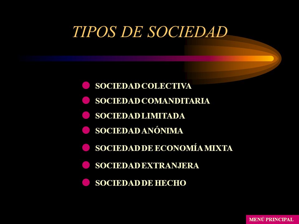TIPOS DE SOCIEDAD SOCIEDAD COLECTIVA SOCIEDAD COMANDITARIA