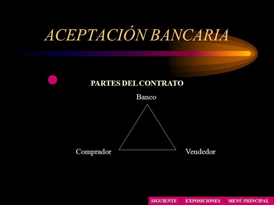 ACEPTACIÓN BANCARIA PARTES DEL CONTRATO Banco Comprador Vendedor