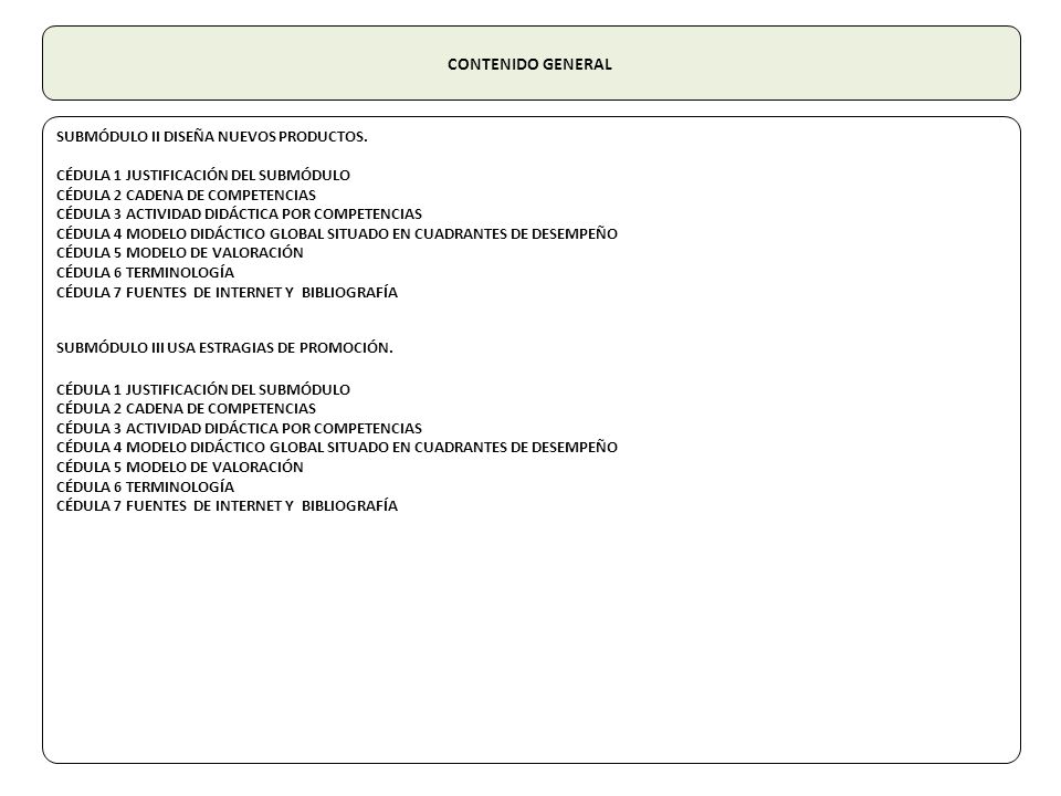 CONTENIDO GENERAL SUBMÓDULO II DISEÑA NUEVOS PRODUCTOS.